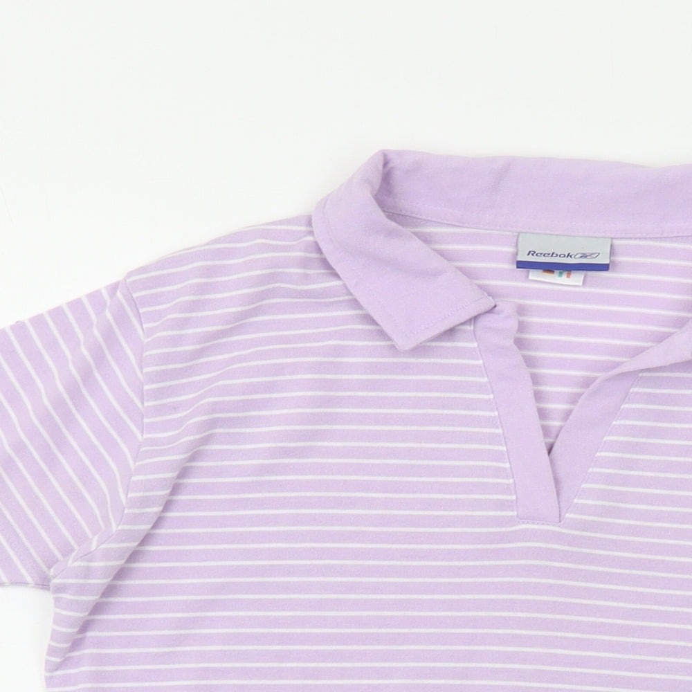 Reebok Womens Purple Striped Polyester Basic Polo Size 14 Collared