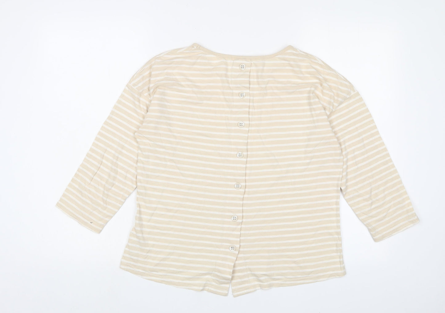 Braintree Womens Beige Striped Cotton Basic T-Shirt Size M Collared