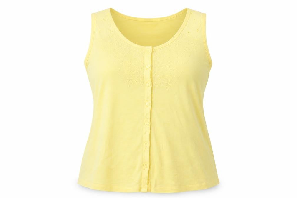 Marks and Spencer Womens Yellow Cotton Basic Button-Up Size 12 Round Neck - Embroidered