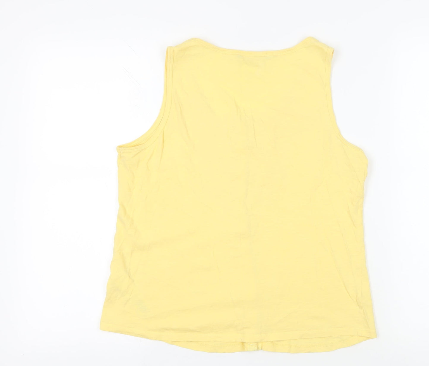 Marks and Spencer Womens Yellow Cotton Basic Button-Up Size 12 Round Neck - Embroidered