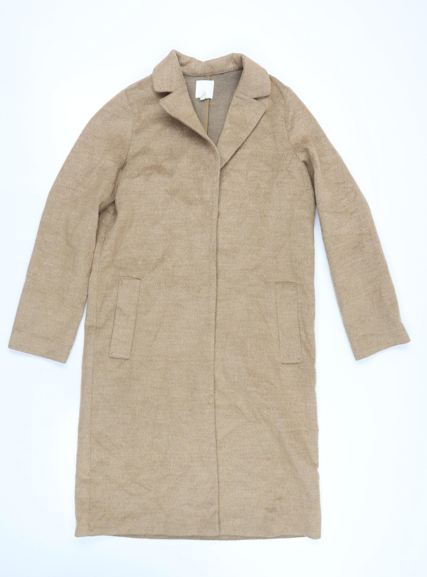 H&M Womens Beige Overcoat Coat Size 6 Snap