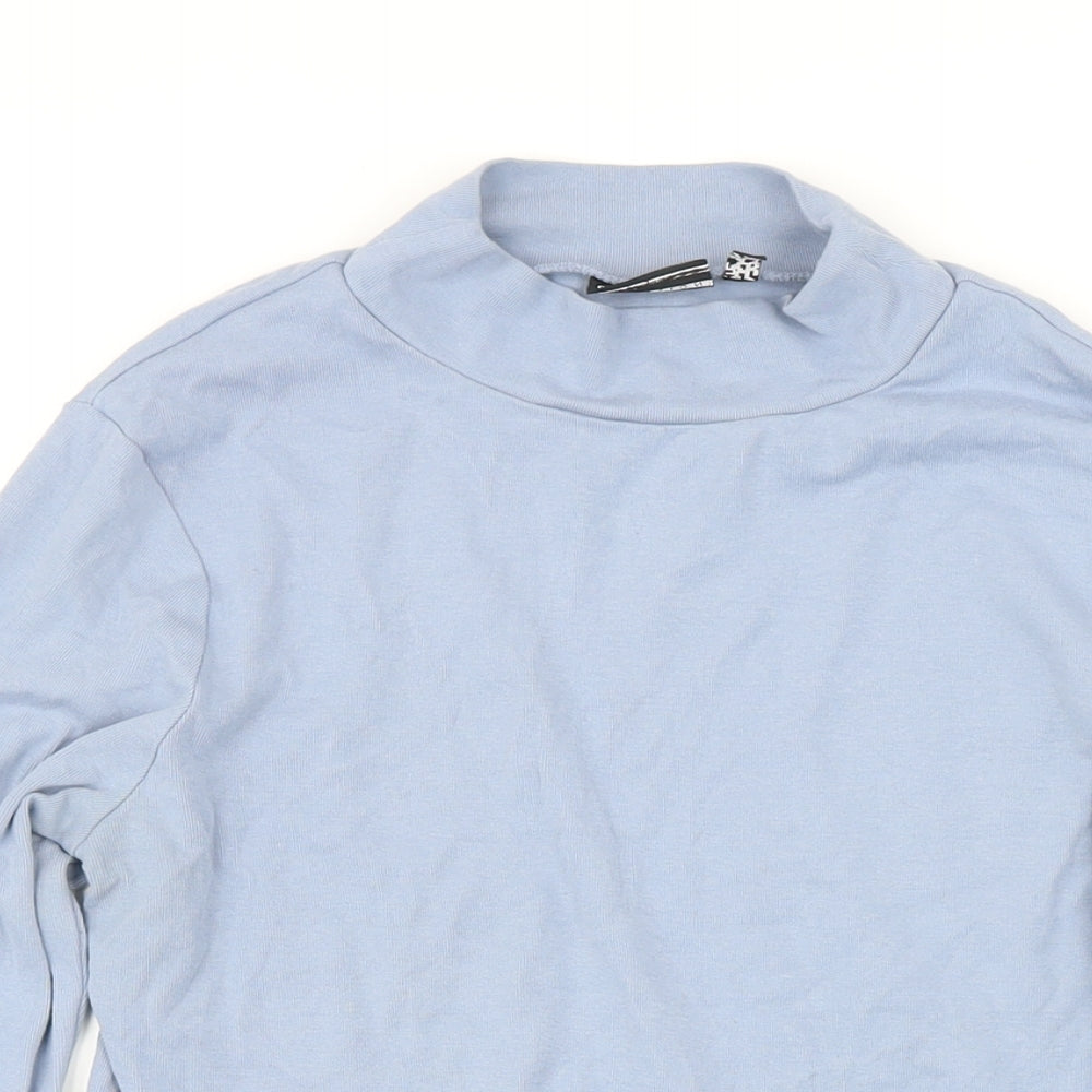 ASOS Womens Blue Cotton Basic T-Shirt Size 14 Mock Neck - Cropped