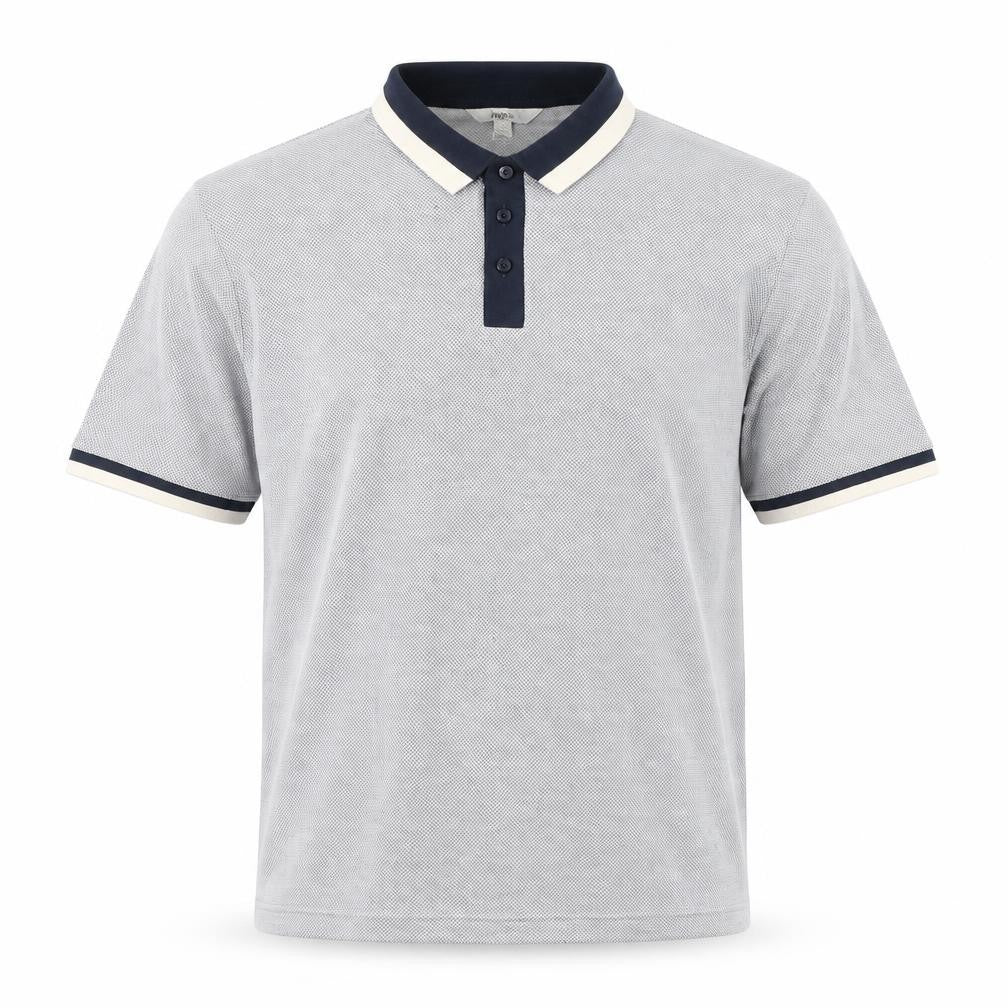 Marks and Spencer Mens Blue Geometric Modal Polo Size L Collared Button