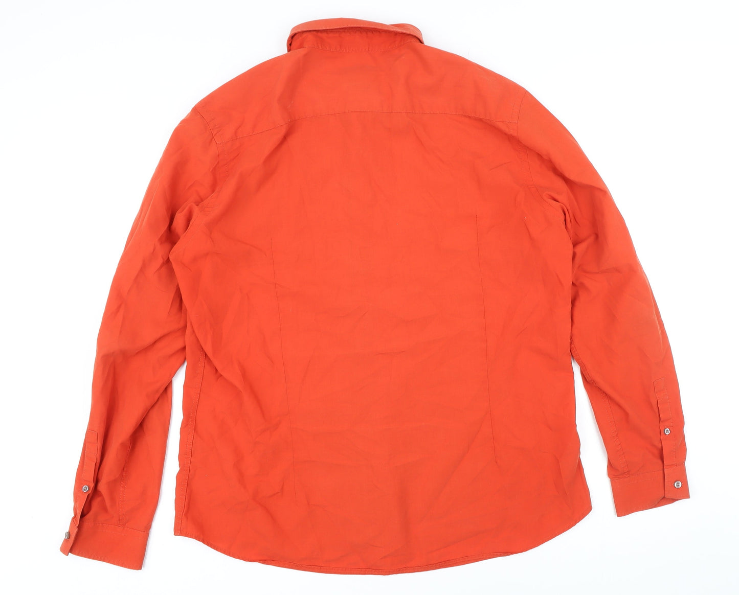 River Island Mens Orange Cotton Button-Up Size XL Collared Button