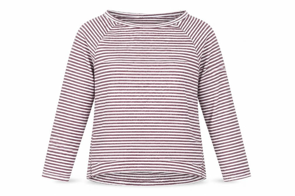 Marks and Spencer Womens Purple Striped Polyester Basic T-Shirt Size 10 Boat Neck