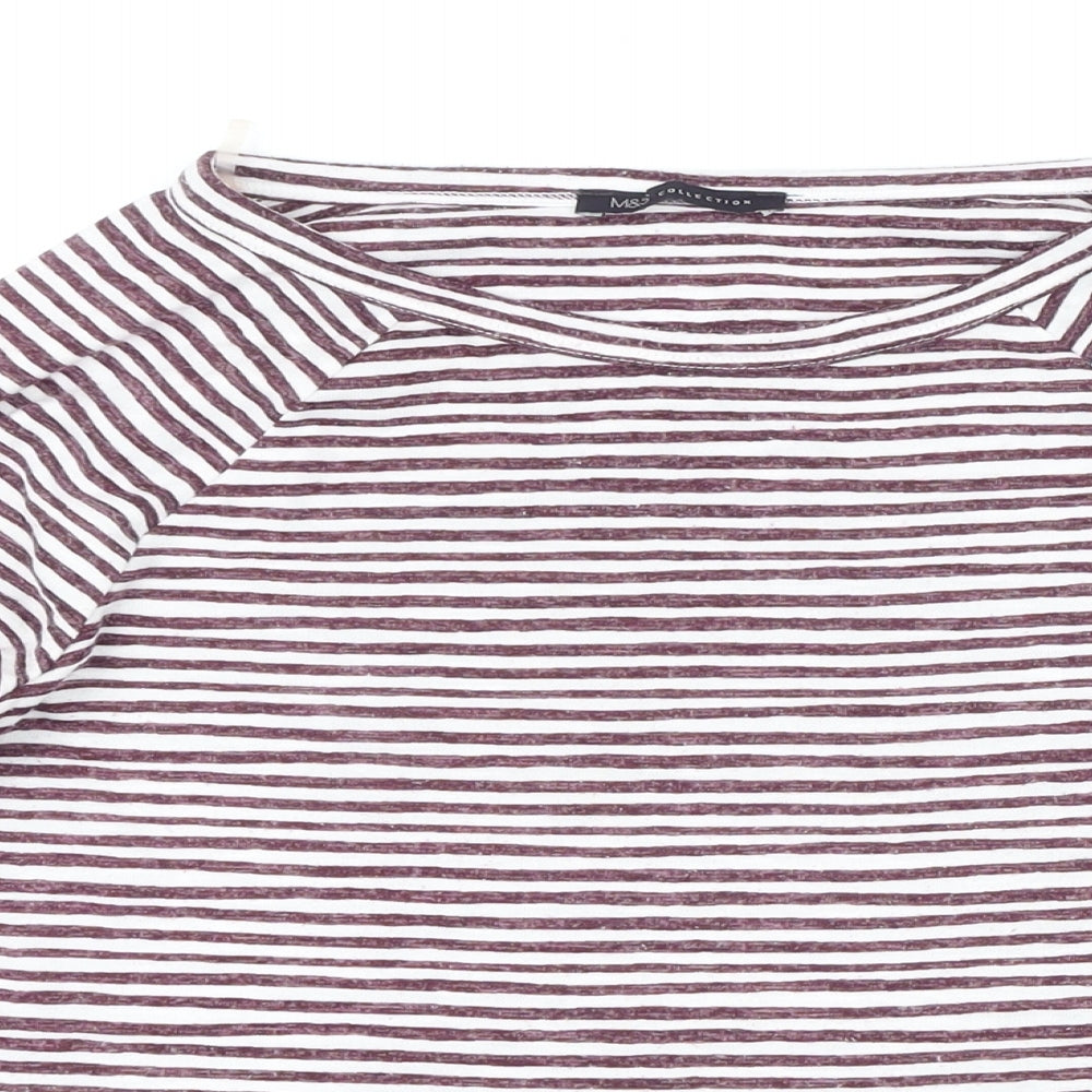 Marks and Spencer Womens Purple Striped Polyester Basic T-Shirt Size 10 Boat Neck