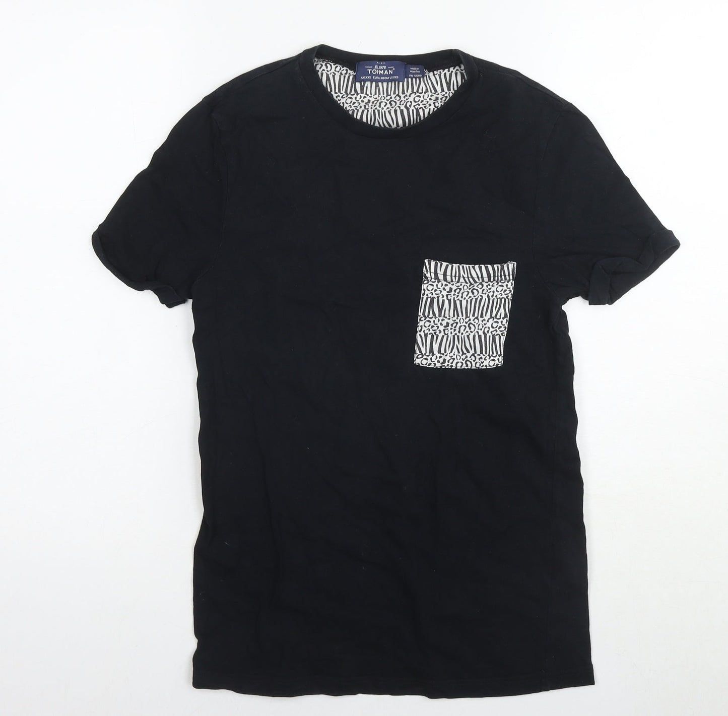 Topman Mens Black Cotton T-Shirt Size XS Round Neck - Size 2XS Geometric print pocket