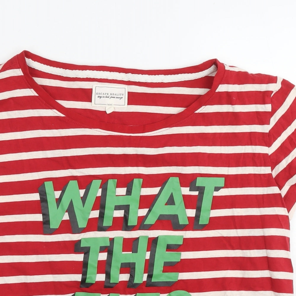 NEXT Womens Red Striped Cotton Basic T-Shirt Size 10 Round Neck - What the elf?