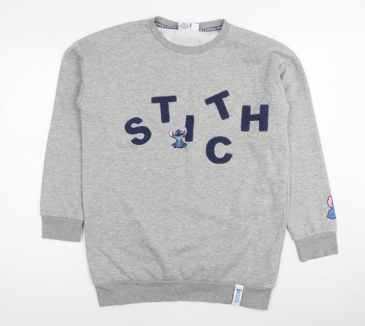 Disney Womens Grey Polyester Pullover Sweatshirt Size 12 Pullover - Stitch, Size 12-14