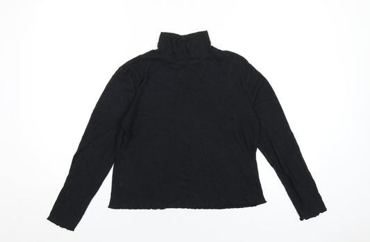 French Connection Womens Black Viscose Basic T-Shirt Size L Mock Neck