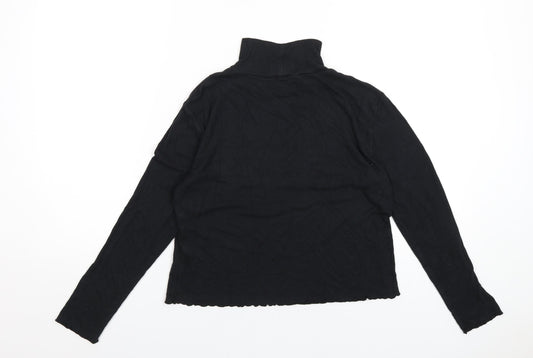 French Connection Womens Black Viscose Basic T-Shirt Size L Mock Neck