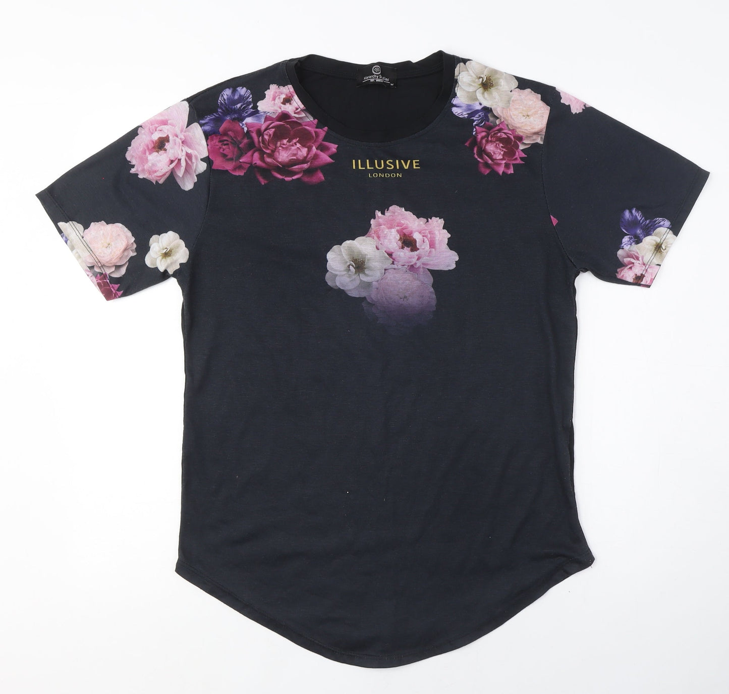 Illusive London Unisex Black Floral T-Shirt M Casual