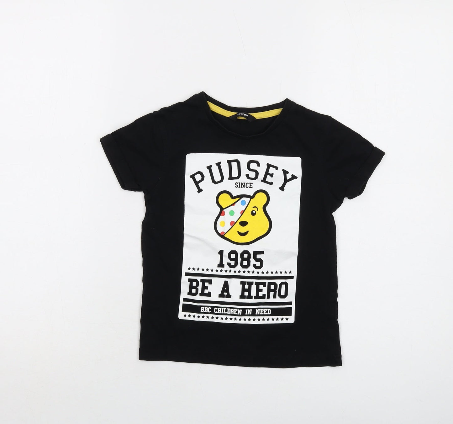 Pudsey Boys Black Cotton Basic T-Shirt Size 4-5 Years Crew Neck Pullover