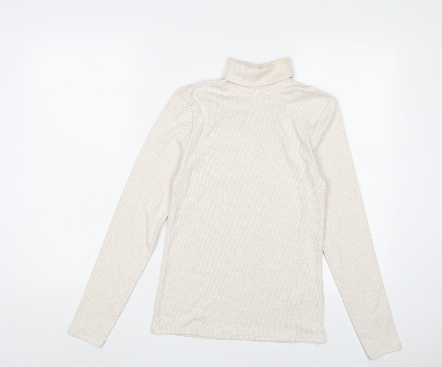 Marks and Spencer Womens Beige Polyester Basic T-Shirt Size 10 Roll Neck