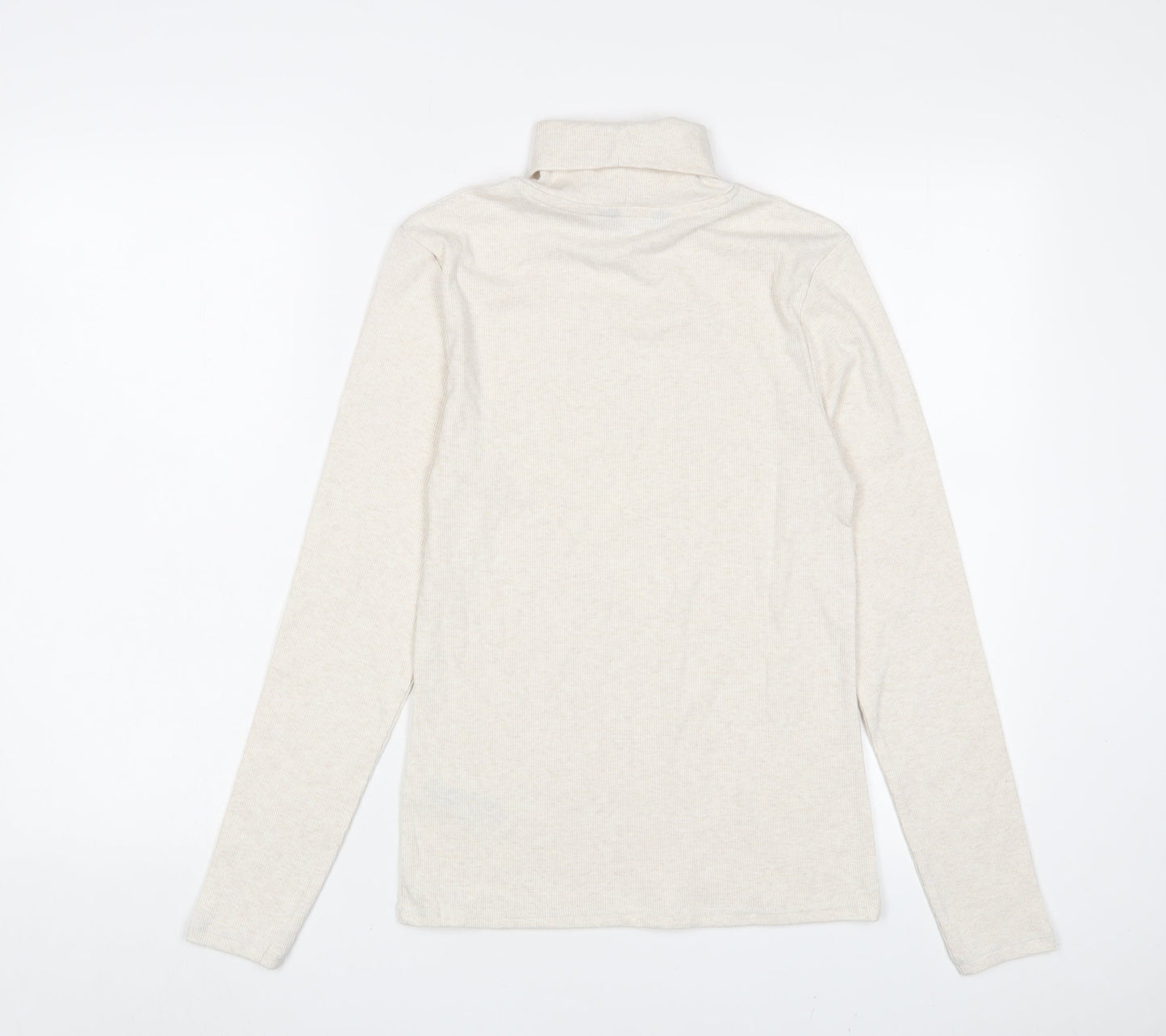 Marks and Spencer Womens Beige Polyester Basic T-Shirt Size 10 Roll Neck