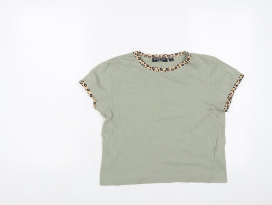 Brave Soul Womens Green Cotton Cropped T-Shirt Size S Crew Neck