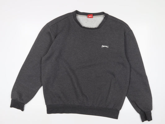 Slazenger Mens Grey Cotton Pullover Sweatshirt Size L - Logo, Embroidered