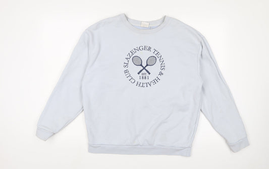 Slazenger Womens Blue Cotton Pullover Sweatshirt Size 12 Pullover - Logo, Embroidered, Tennis