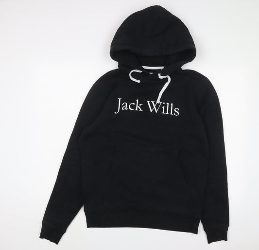 Jack Wills Mens Black Cotton Pullover Hoodie Size S - Logo