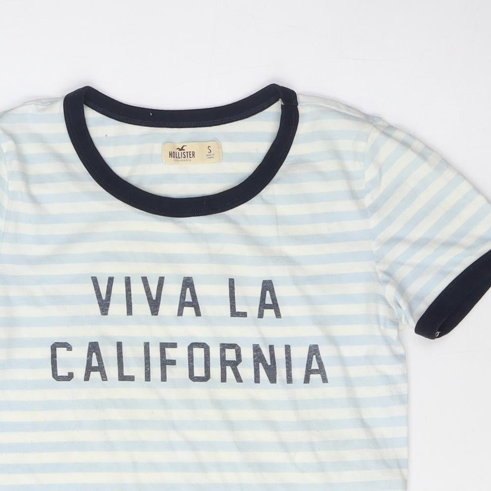Hollister Women's Blue Striped Ringer T-Shirt, Size S