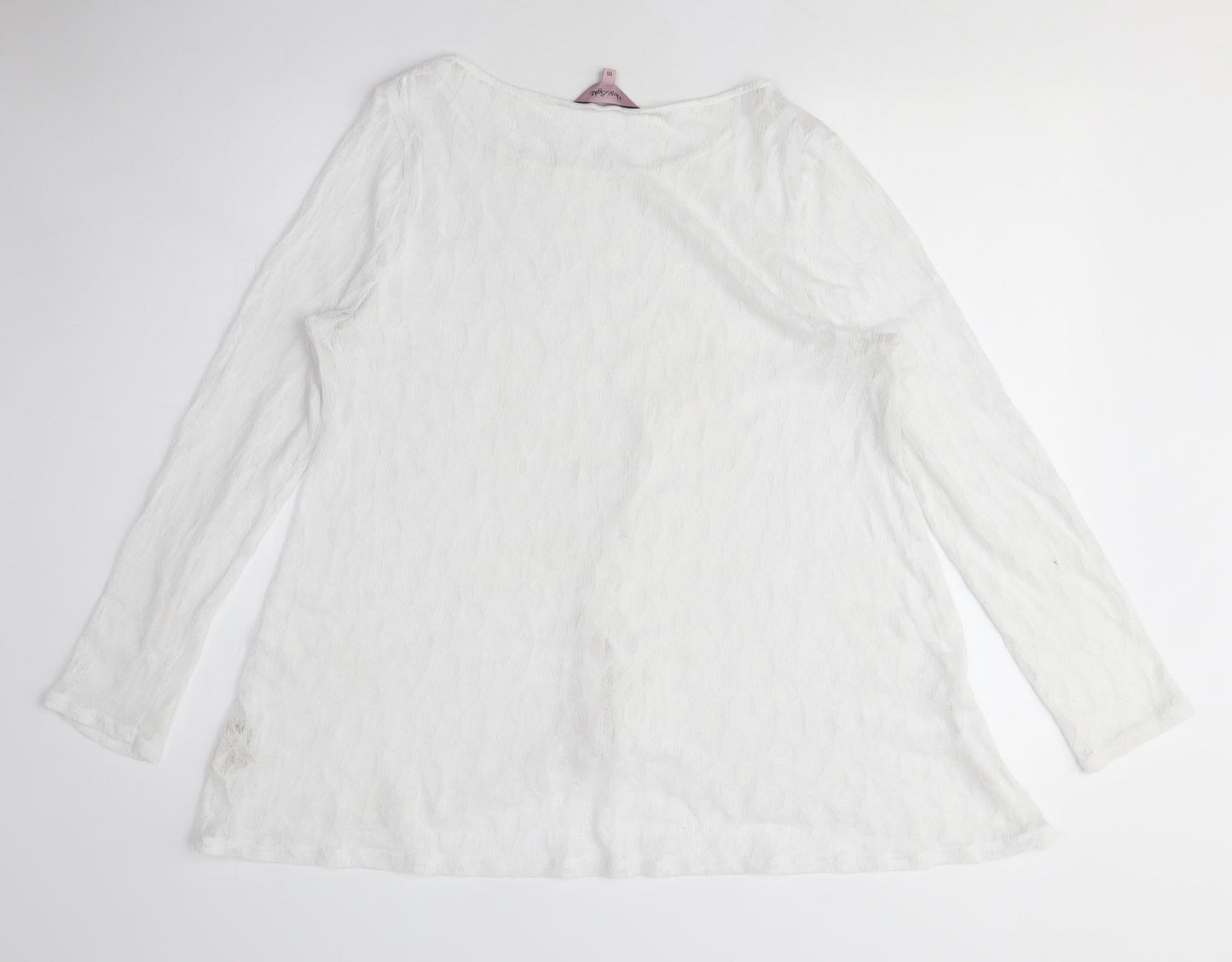 Something Navy Women's White Knit Blouse, M, Boat Neck