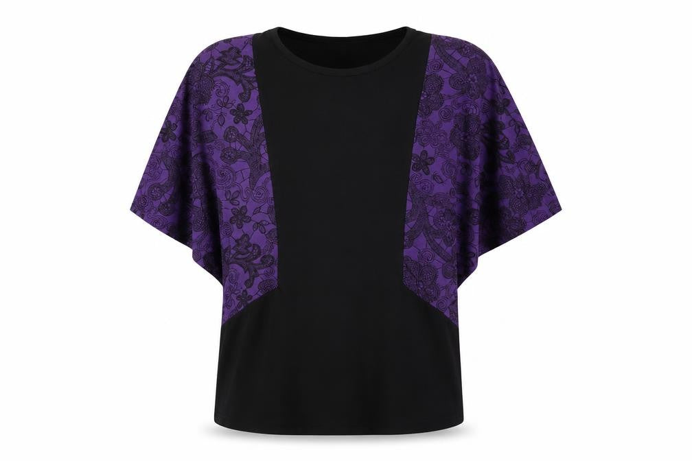 Front view of Baker by Ted Baker girls’ kimono style t-shirt, black purple, 14 years