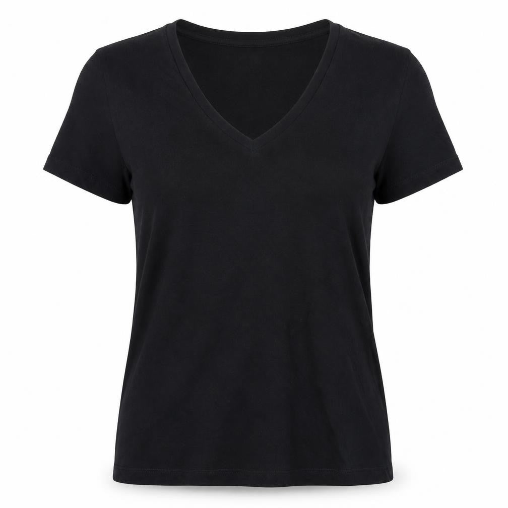 Marks and Spencer Womens Black Cotton Basic T-Shirt Size 6 V-Neck