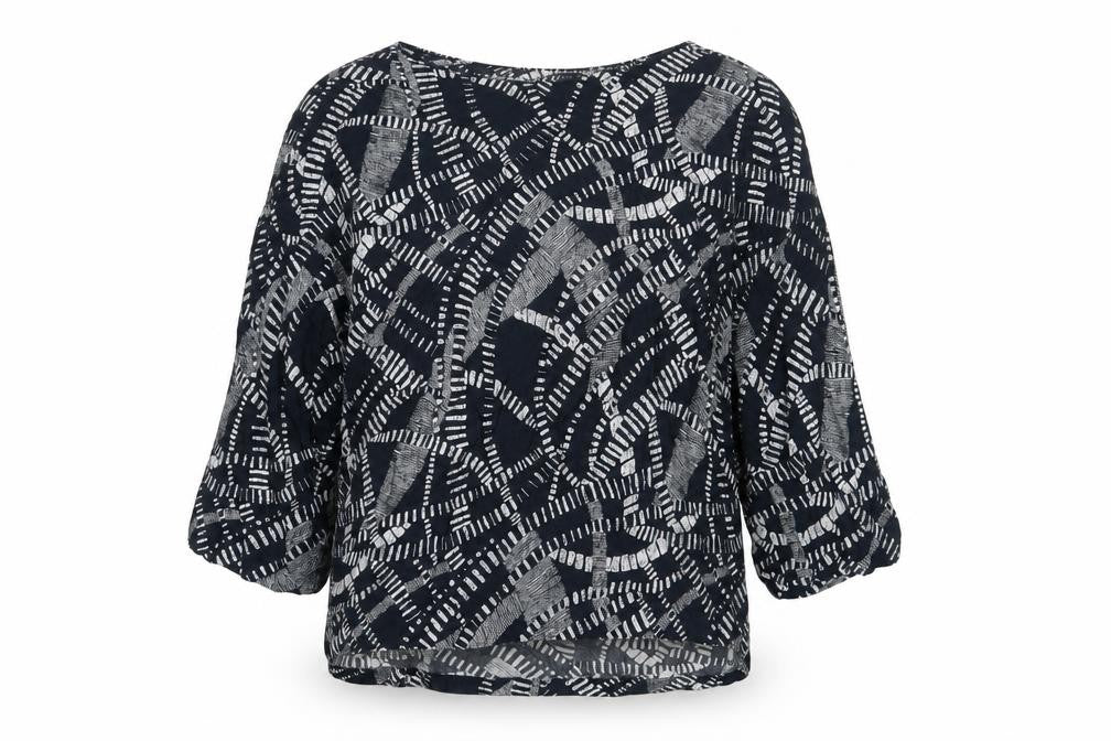 Marks and Spencer Womens Blue Geometric Viscose Basic Blouse Size 12 Boat Neck