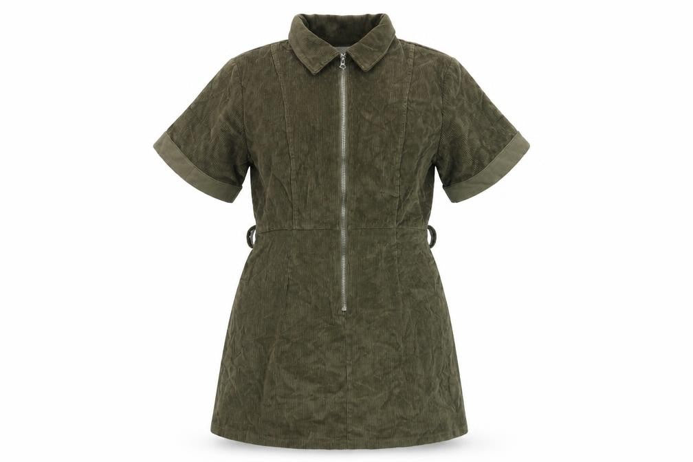 Glamorous Womens Green Cotton Mini Size 10 Collared Zip