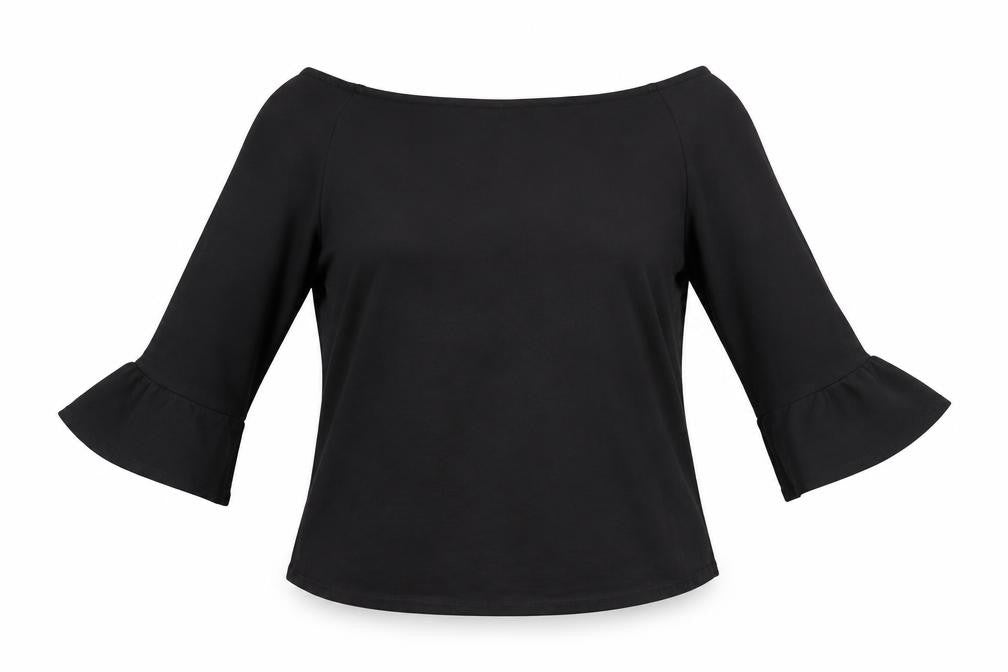 Marks and Spencer Womens Black Viscose Basic Blouse Size 14 Off the Shoulder - Flare Sleeves