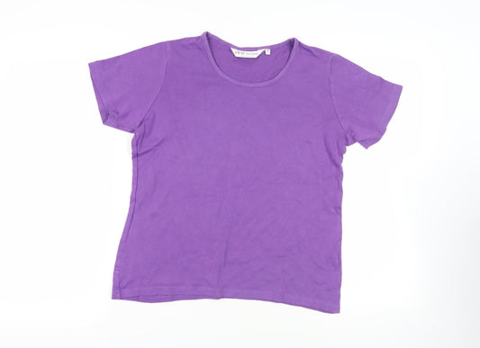 Andrew Marc Womens Purple Cotton Basic T-Shirt Size M Round Neck