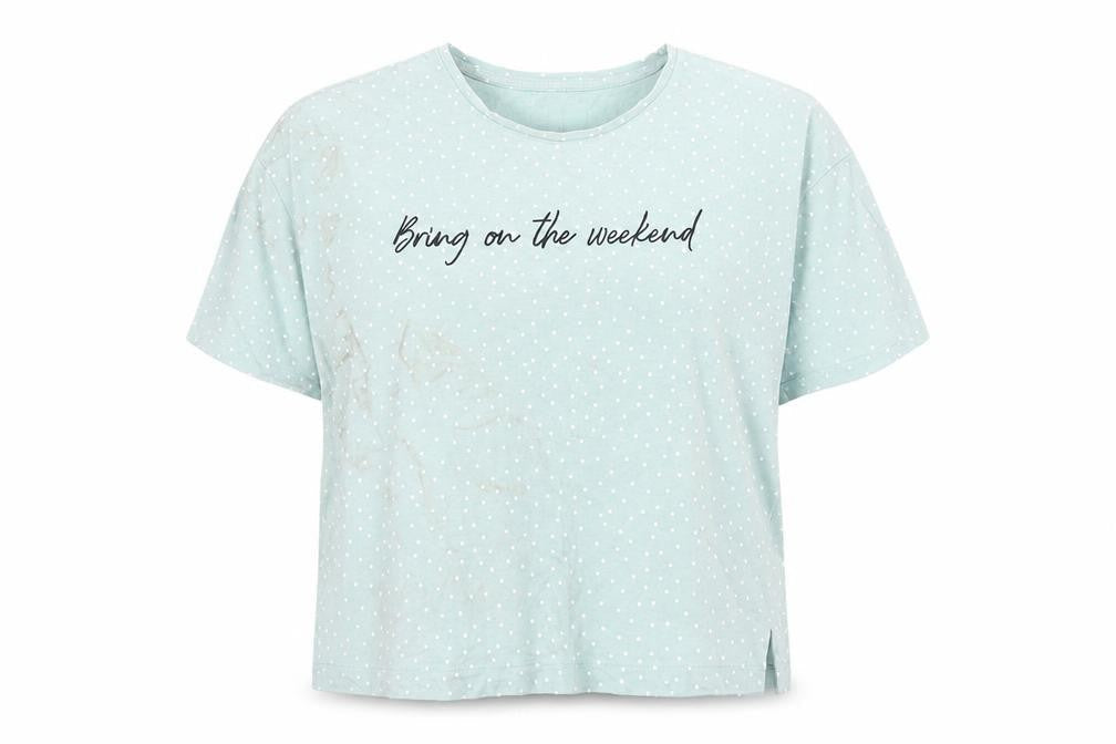 New Look Womens Green Polka Dot 100% Cotton Basic T-Shirt Size 12 Round Neck - Bring on the weekend
