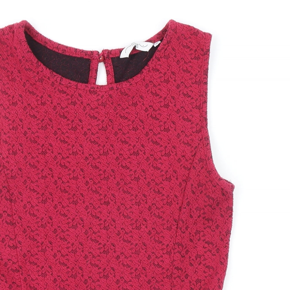 New Look Womens Red Floral Polyester Blend Tunic Blouse Size 10 Boat Neck