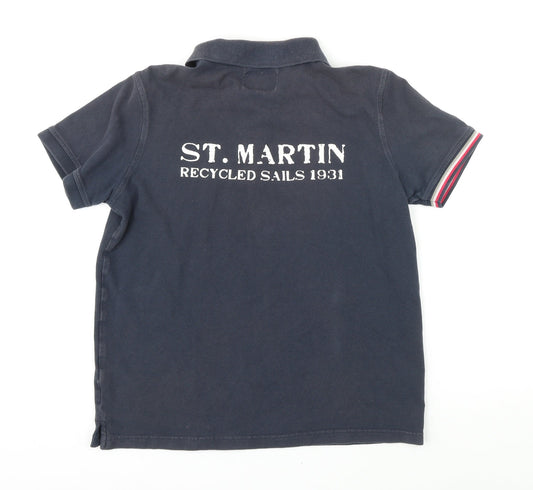 David Mens Blue 100% Cotton Polo Size L Collared Button - St. Martin recycled sails 1931