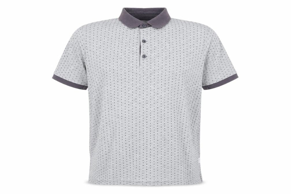 Peter Werth Mens Grey Geometric 100% Cotton Polo Size L Collared Button - circles