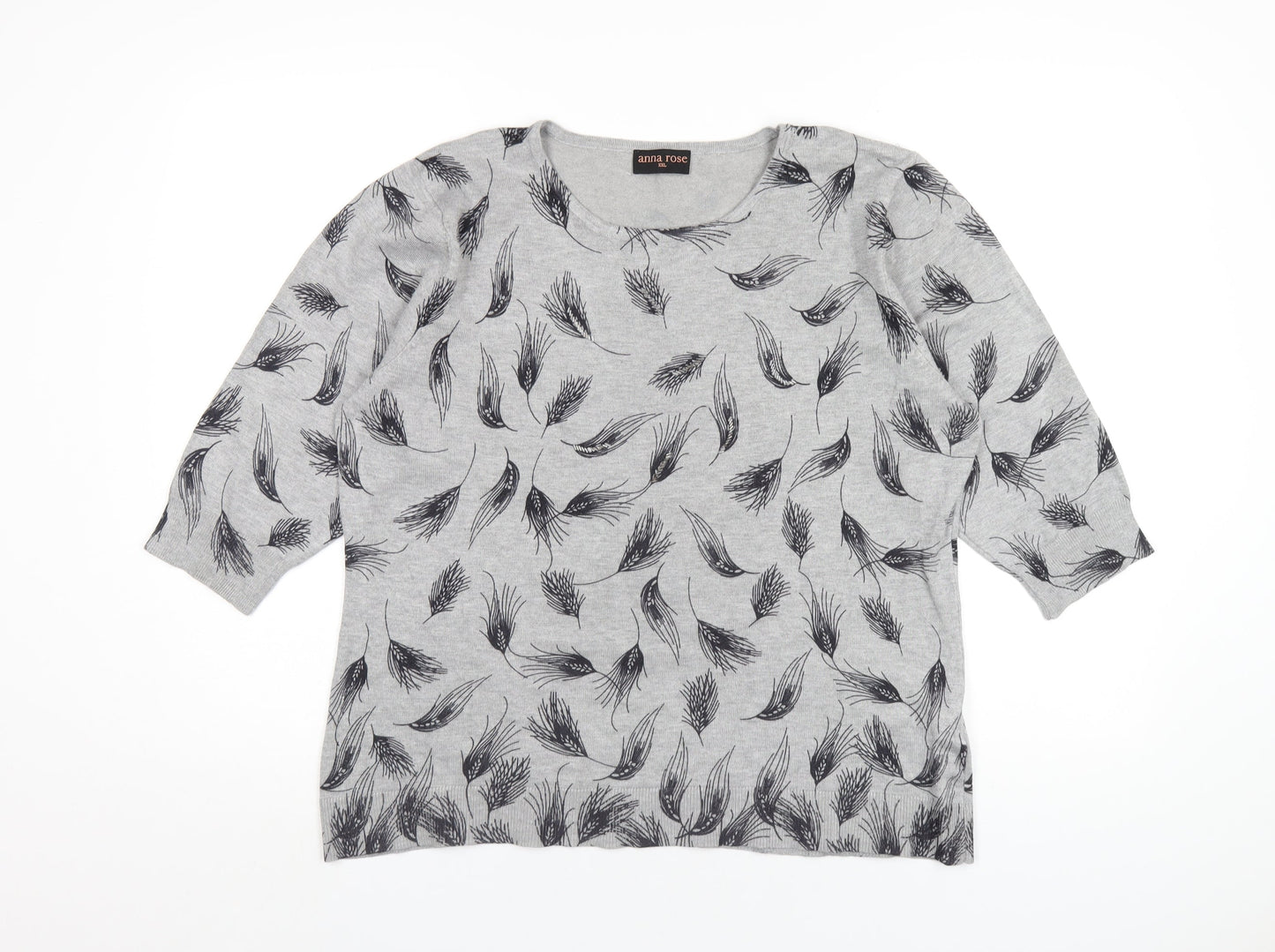 Anna Rose Womens Grey Round Neck Geometric Viscose Pullover Jumper Size 2XL - Feather Pattern