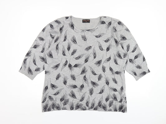 Anna Rose Womens Grey Round Neck Geometric Viscose Pullover Jumper Size 2XL - Feather Pattern