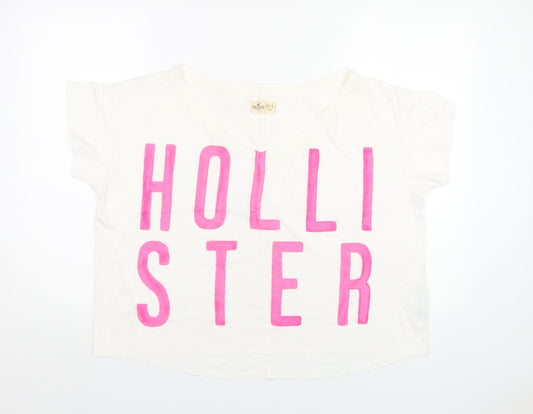 Hollister Womens White Cotton Basic T-Shirt Size S V-Neck