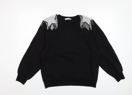 Mango Womens Black Cotton Pullover Sweatshirt Size S Pullover