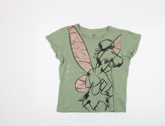 Disney Womens Green Cotton Basic T-Shirt Size 10 Crew Neck