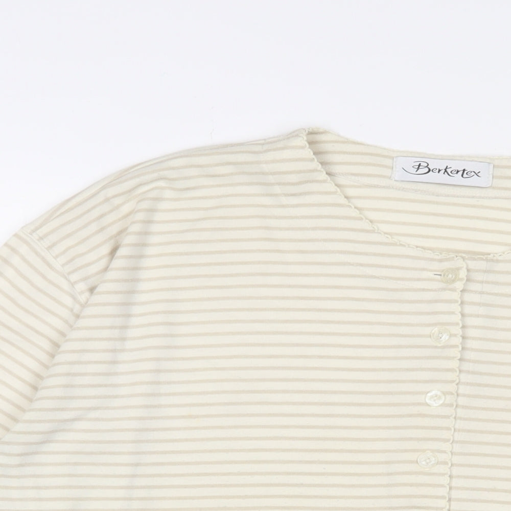 Berkertex Womens Ivory Striped Polyester Basic T-Shirt Size 18 Henley - Flower, Embroidered