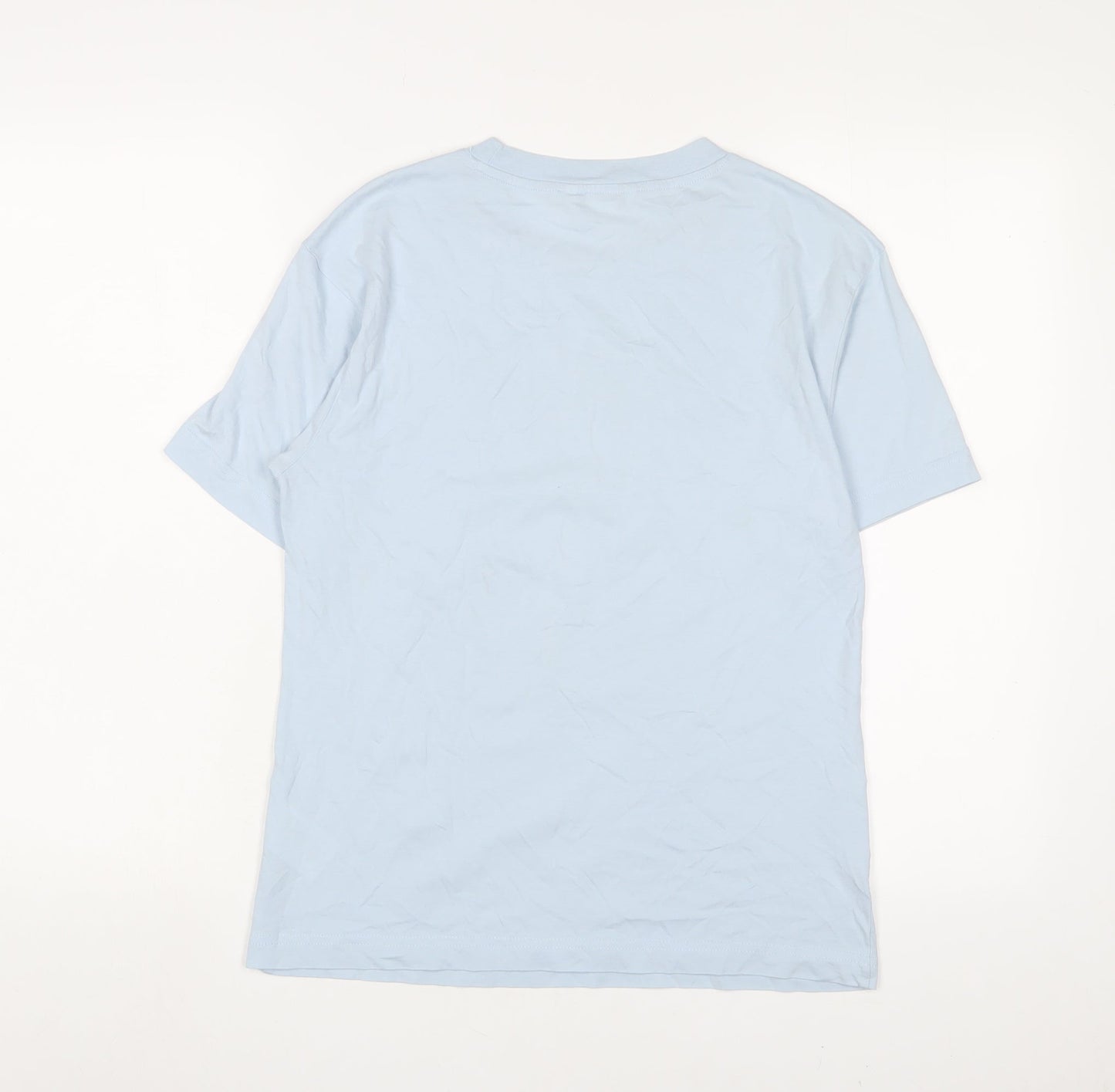 Monki Womens Blue Cotton Basic T-Shirt Size 2XS Crew Neck - Flowers Detail