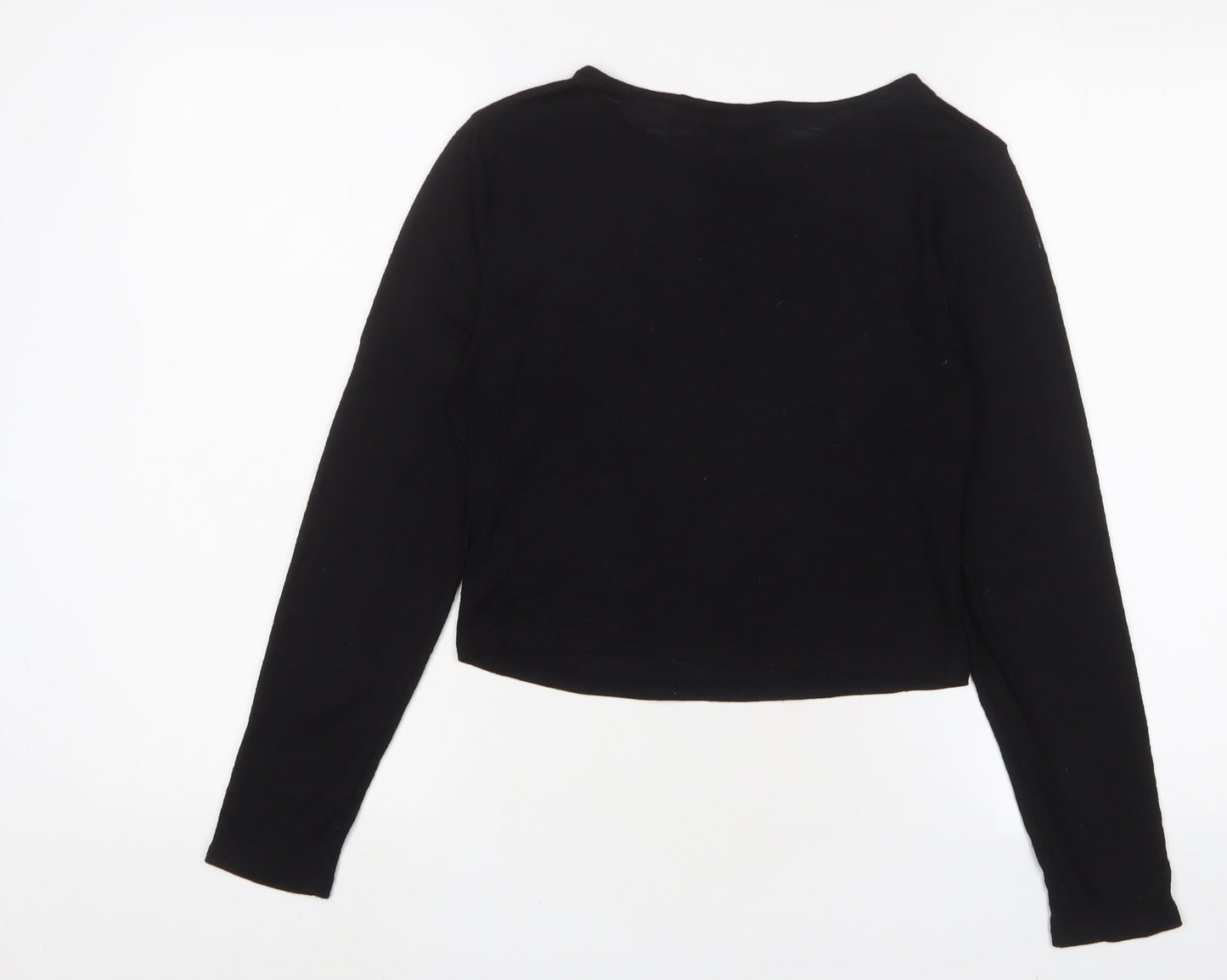 New Look Womens Black Polyester Cropped T-Shirt Size 14 Crew Neck