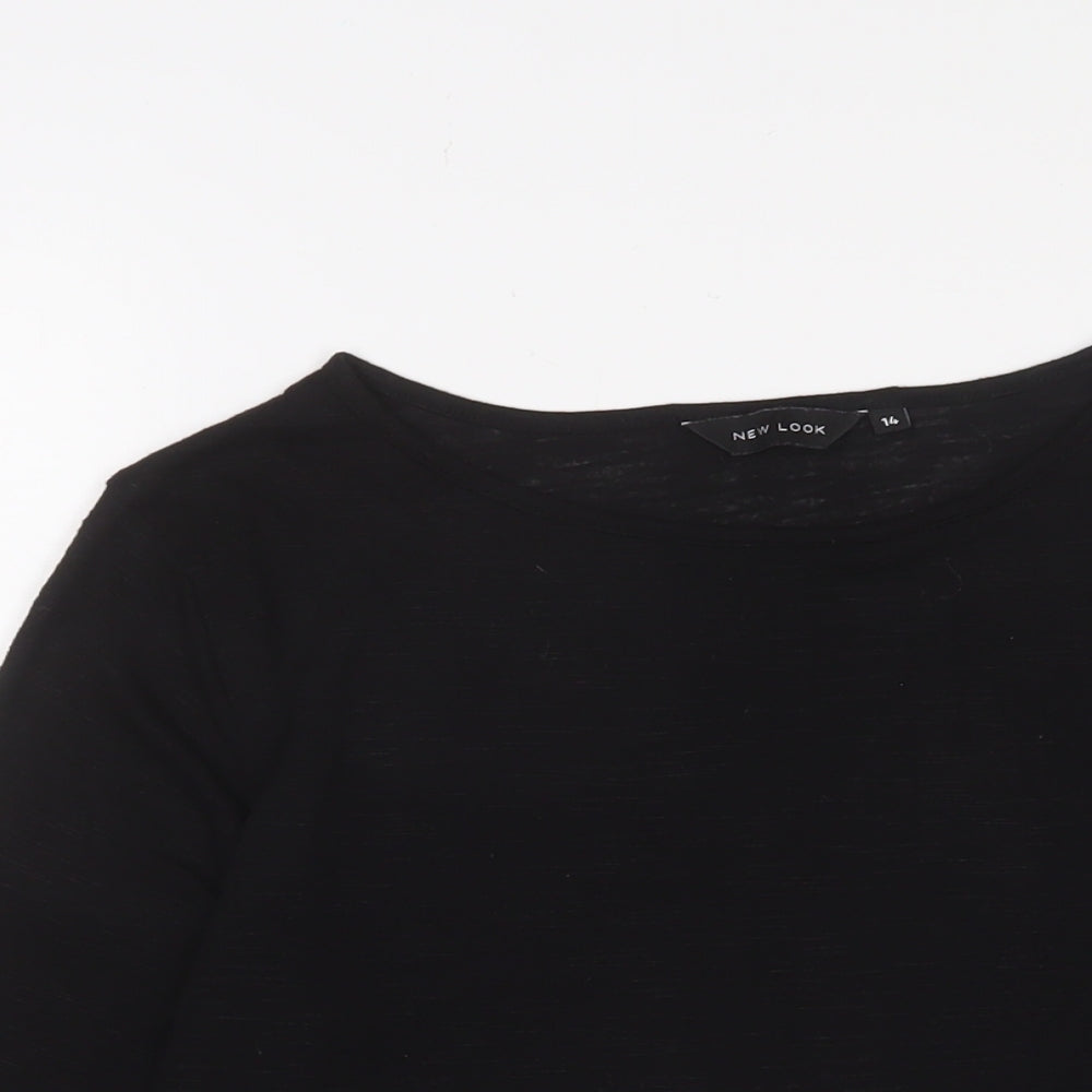 New Look Womens Black Polyester Cropped T-Shirt Size 14 Crew Neck