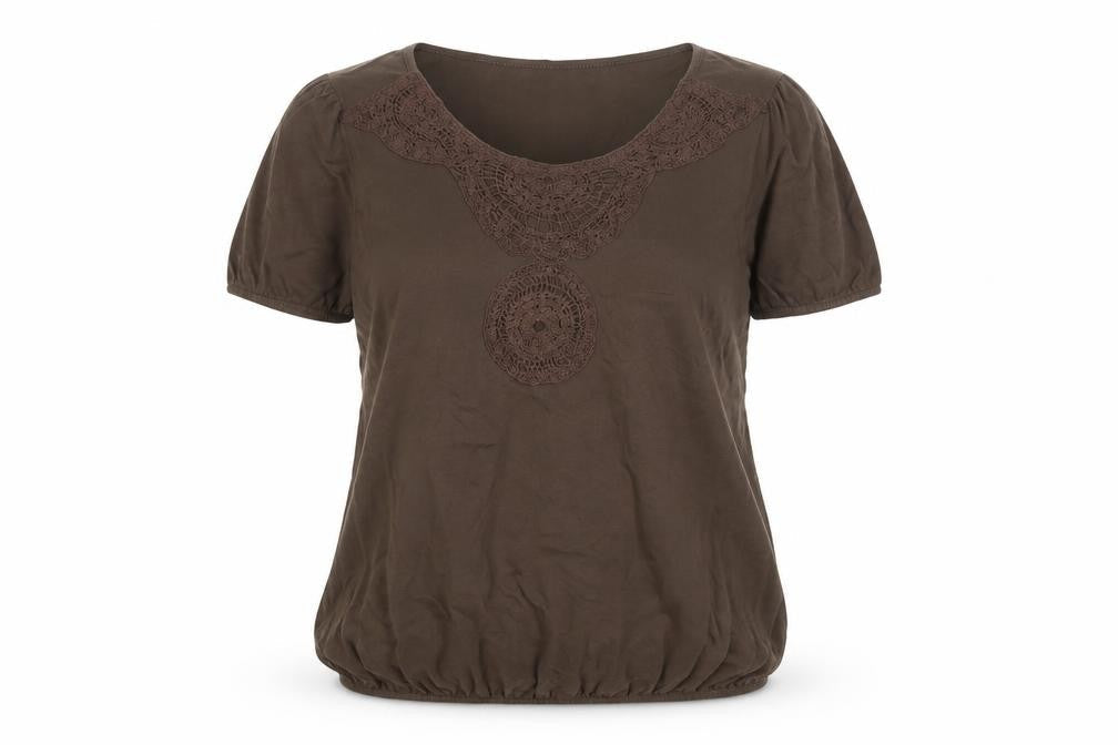 Cotton Traders Womens Brown Cotton Basic T-Shirt Size 12 Boat Neck - Embroidered