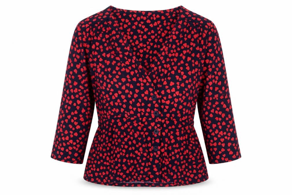 Oasis Womens Blue Geometric Polyester Basic Button-Up Size L V-Neck - Hearts