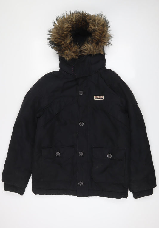 Hollister Mens Black Jacket Coat Size S Zip - Logo, Embroidered