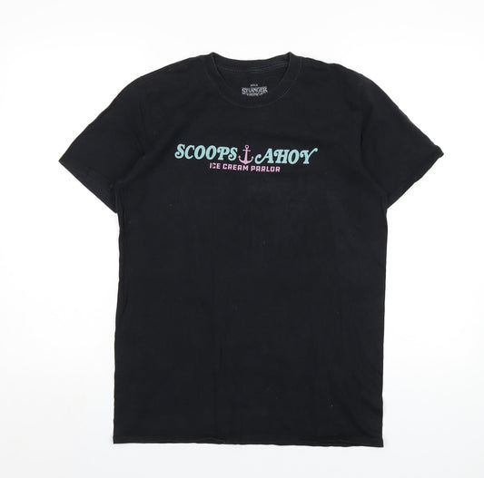 Stranger Things Womens Black Cotton Basic T-Shirt Size M Round Neck - Scoops Ahoy