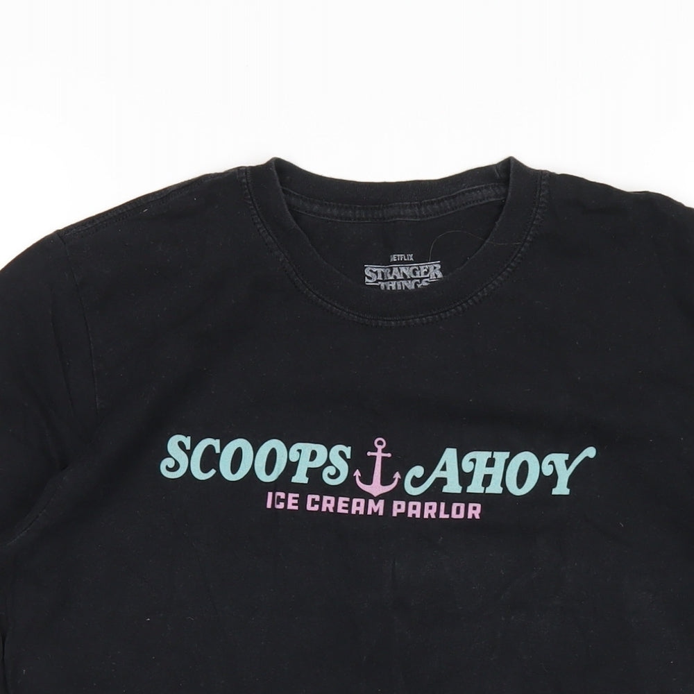Stranger Things Womens Black Cotton Basic T-Shirt Size M Round Neck - Scoops Ahoy