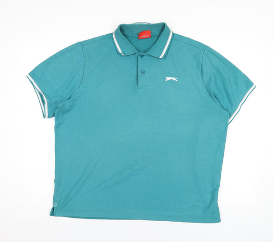 Slazenger Mens Green Polyester Polo Size XL Collared Button